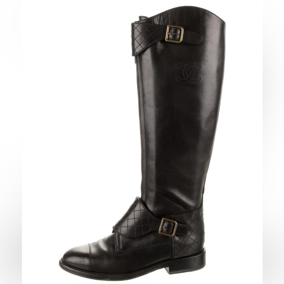 CHANEL Black Quilted Leather Riding Boots 8 39 - Picture 1 of 5